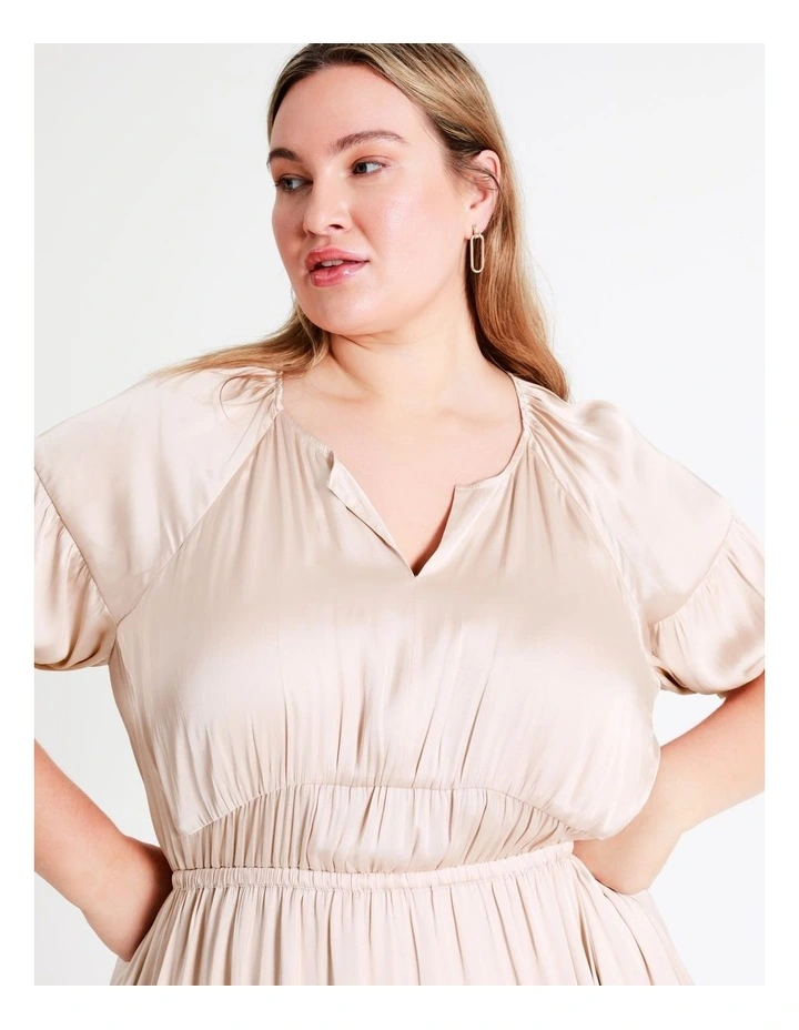 Basque Waist Detail Bruised Poly Satin Midi Dress In Dusty Pink 5 Basque Waist Detail Bruised Poly Satin Midi Dress In Dusty Pink - Image 3