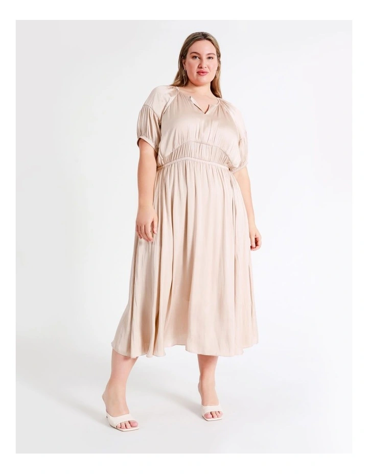 Basque Waist Detail Bruised Poly Satin Midi Dress In Dusty Pink 6 Basque Waist Detail Bruised Poly Satin Midi Dress In Dusty Pink - Image 4