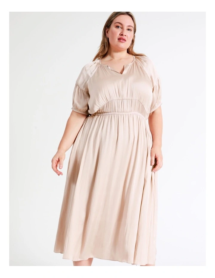 Basque Waist Detail Bruised Poly Satin Midi Dress In Dusty Pink 7 Basque Waist Detail Bruised Poly Satin Midi Dress In Dusty Pink - Image 5