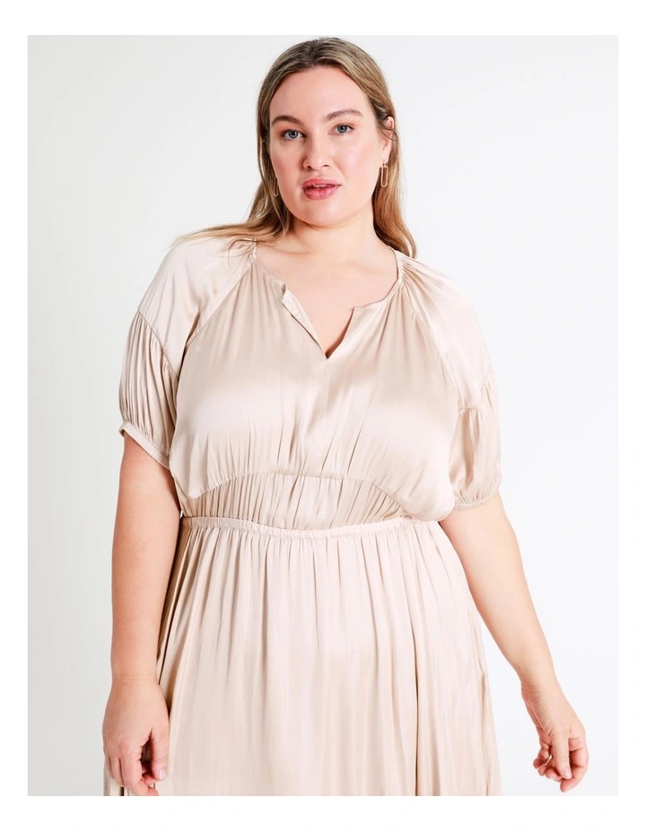 Basque Waist Detail Bruised Poly Satin Midi Dress In Dusty Pink 8 Basque Waist Detail Bruised Poly Satin Midi Dress In Dusty Pink - Image 6