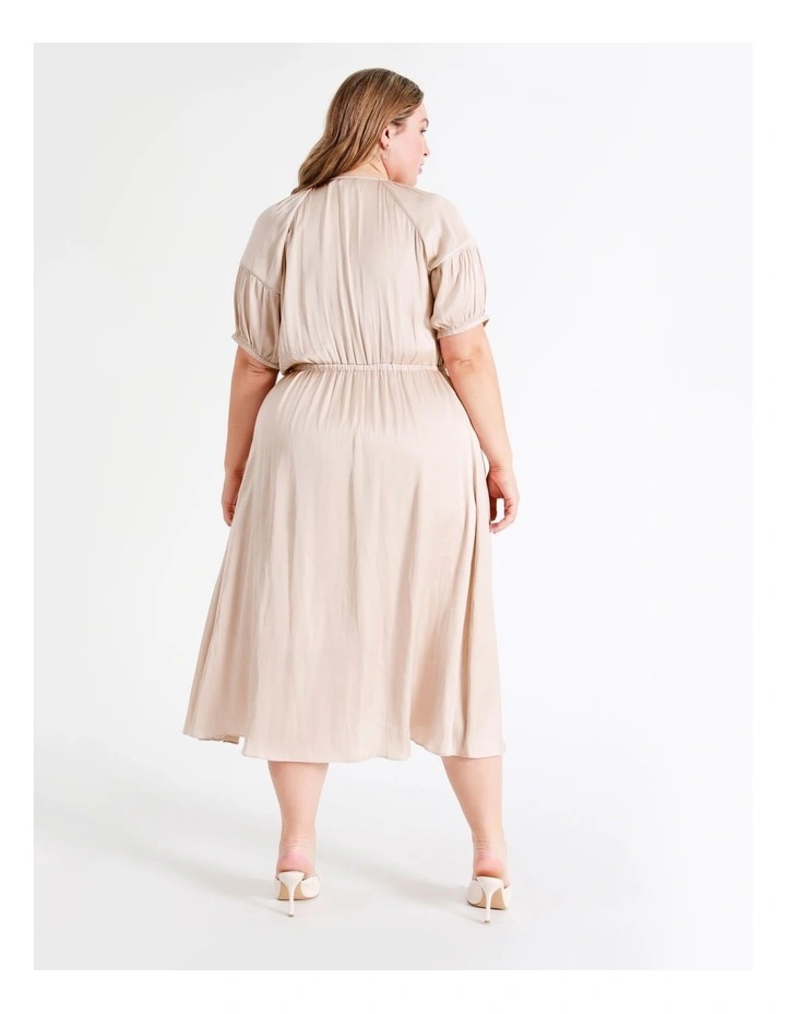 Basque Waist Detail Bruised Poly Satin Midi Dress In Dusty Pink 9 Basque Waist Detail Bruised Poly Satin Midi Dress In Dusty Pink - Image 7