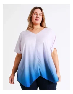 Basque Hanky Hem Top In Blue Ombre