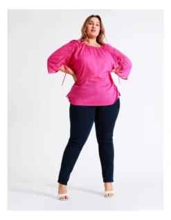 Basque Ruched Detail Top In Pink