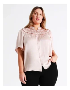 Basque Ruched Neck Satin Top In Dusty Pink -Basque Store Online 936239320 3 720x928