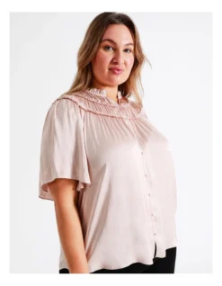 Basque Ruched Neck Satin Top In Dusty Pink -Basque Store Online 936239320 6 720x928