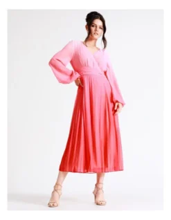 Basque Pleated Detail Midi Dress In Assorted