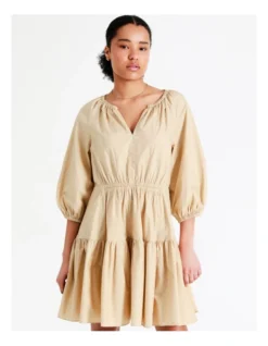 Basque Organic Cotton Tiered Mini Dress In Beige