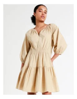 Basque Organic Cotton Tiered Mini Dress In Beige -Basque Store Online 945495820 3 720x928