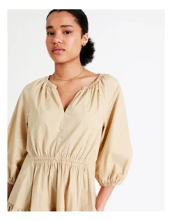 Basque Organic Cotton Tiered Mini Dress In Beige -Basque Store Online 945495820 5 720x928