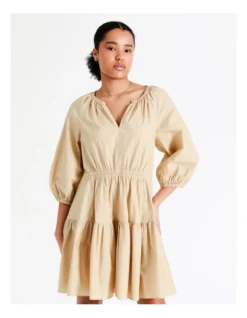 Basque Organic Cotton Tiered Mini Dress In Beige -Basque Store Online 945495820 7 720x928