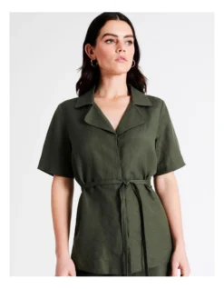Basque Self Tie Top In Khaki