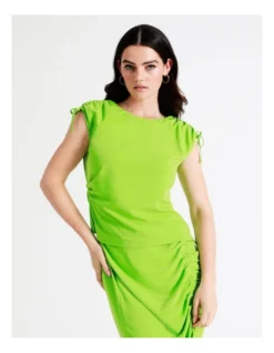 Basque Ruched Detail Recycled Blend Top In Green