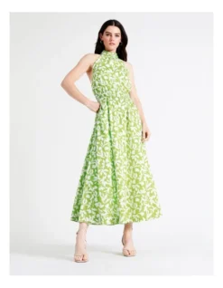 Basque Halter Neck Organic Cotton Midi Dress In Assorted