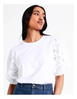 Basque Cotton Broderie Sleeve Tee In White 12 Basque Cotton Broderie Sleeve Tee In White -Basque Store Online 945496720 4 720x928