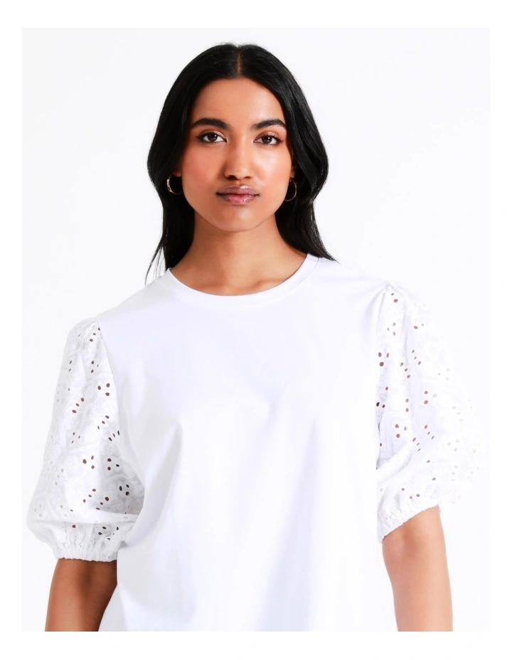 Basque Cotton Broderie Sleeve Tee In White 7 Basque Cotton Broderie Sleeve Tee In White - Image 5