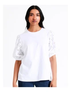 Basque Cotton Broderie Sleeve Tee In White 14 Basque Cotton Broderie Sleeve Tee In White -Basque Store Online 945496720 6 720x928