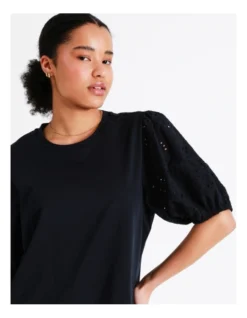 Basque Cotton Broderie Sleeve Tee In Navy -Basque Store Online 945496810 4 720x928