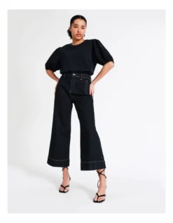 Basque Cotton Broderie Sleeve Tee In Navy -Basque Store Online 945496810 7 720x928