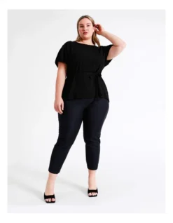 Basque Self Tie Puff Sleeve Top In Black