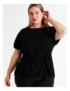 Basque Self Tie Puff Sleeve Top In Black -Basque Store Online 945496900 6 720x928