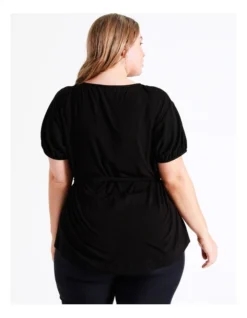 Basque Self Tie Puff Sleeve Top In Black -Basque Store Online 945496900 7 720x928