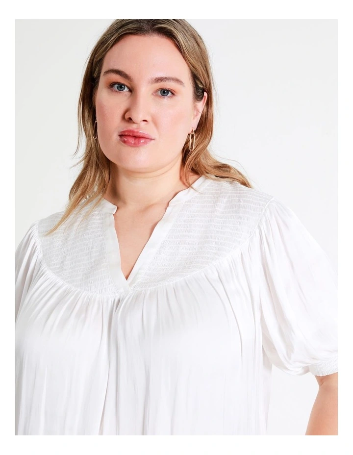 Basque Shirred Yoke Recycled Bruised Poly Satin Top In Ivory 4 Basque Shirred Yoke Recycled Bruised Poly Satin Top In Ivory - Image 2