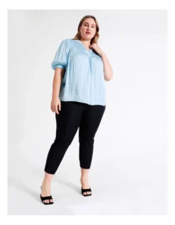 Basque Shirred Yoke Recycled Bruised Poly Satin Top In Sky Blue -Basque Store Online 945497080 5 720x928