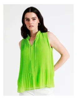 Basque Micro Pleat Top In Green
