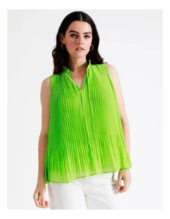 Basque Micro Pleat Top In Green -Basque Store Online 945531460 3 720x928