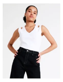 Basque Reversible Cut Out Knit Tank In Ivory