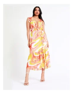 Basque Chiffon Midi Dress In Assorted