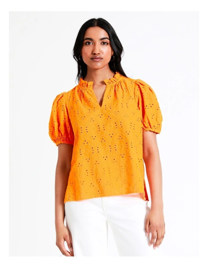 Basque Cotton Broderie Top In Orange 3 Basque Cotton Broderie Top In Orange