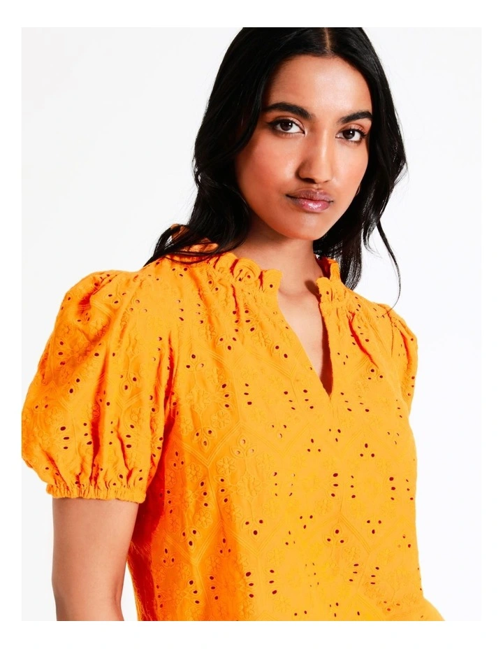 Basque Cotton Broderie Top In Orange 4 Basque Cotton Broderie Top In Orange - Image 2