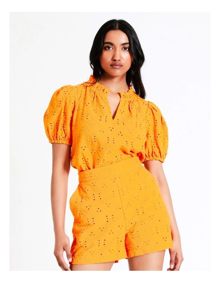 Basque Cotton Broderie Top In Orange 5 Basque Cotton Broderie Top In Orange - Image 3