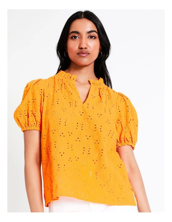 Basque Cotton Broderie Top In Orange 7 Basque Cotton Broderie Top In Orange - Image 5