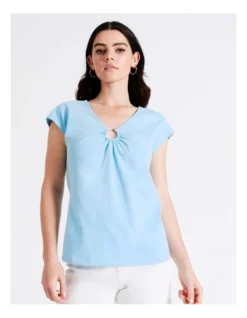 Basque Organic Cotton Blend Ring Detail Tee In Sky Blue