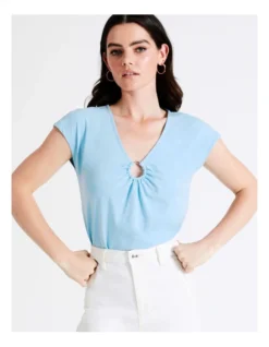 Basque Organic Cotton Blend Ring Detail Tee In Sky Blue -Basque Store Online 946689850 4 720x928