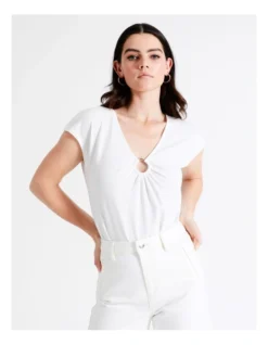 Basque Organic Cotton Blend Ring Detail Tee In Ivory