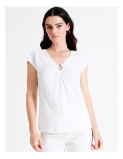 Basque Organic Cotton Blend Ring Detail Tee In Ivory -Basque Store Online 946690300 4 720x928