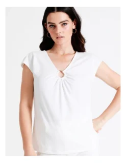 Basque Organic Cotton Blend Ring Detail Tee In Ivory -Basque Store Online 946690300 5 720x928