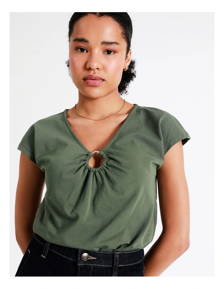 Basque Organic Cotton Blend Ring Detail Tee In Khaki 6 Basque Organic Cotton Blend Ring Detail Tee In Khaki - Image 4