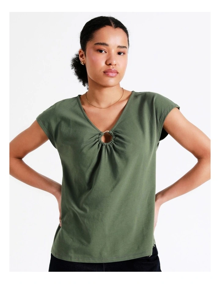 Basque Organic Cotton Blend Ring Detail Tee In Khaki 7 Basque Organic Cotton Blend Ring Detail Tee In Khaki - Image 5