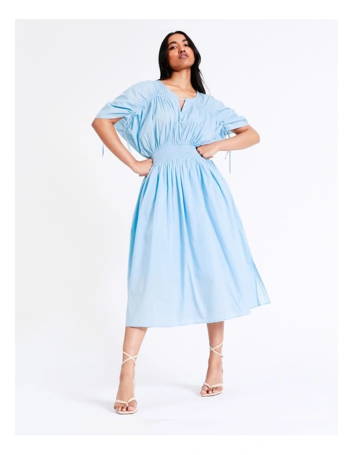 Basque Billow Midi Organic Cotton Voile Dress In Sky Blue 3 Basque Billow Midi Organic Cotton Voile Dress In Sky Blue
