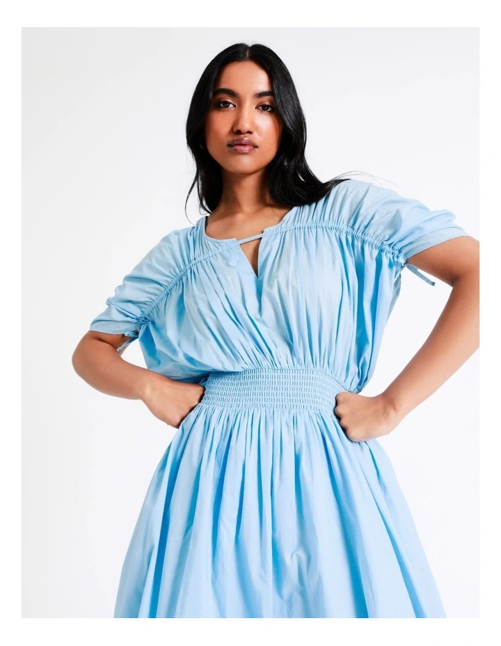 Basque Billow Midi Organic Cotton Voile Dress In Sky Blue 4 Basque Billow Midi Organic Cotton Voile Dress In Sky Blue - Image 2