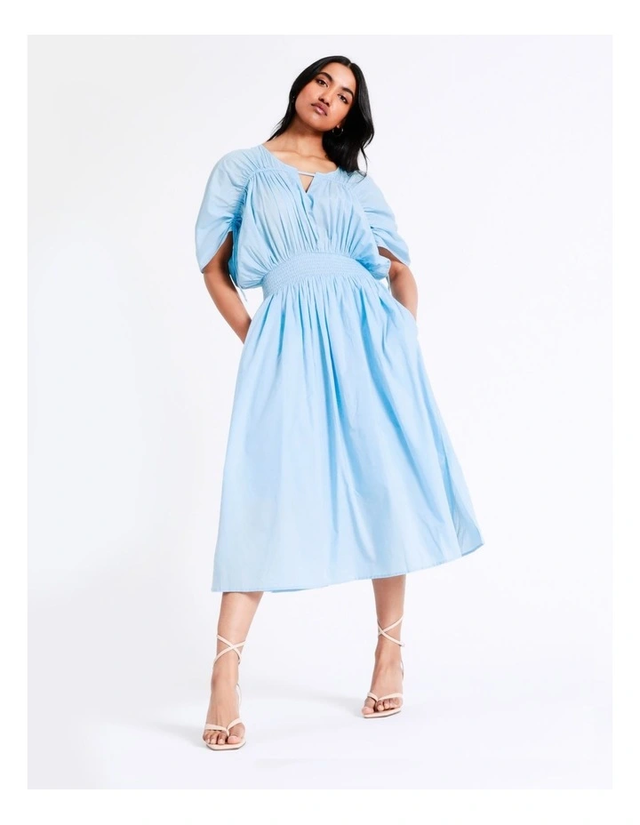 Basque Billow Midi Organic Cotton Voile Dress In Sky Blue 7 Basque Billow Midi Organic Cotton Voile Dress In Sky Blue - Image 5