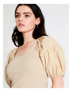 Basque Cotton Contrast Sleeve Top In Beige -Basque Store Online 946691020 4 720x928