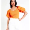 Basque Cotton Contrast Sleeve Top In Orange 1 Basque Cotton Contrast Sleeve Top In Orange -Basque Store Online 946691110 1 720x928