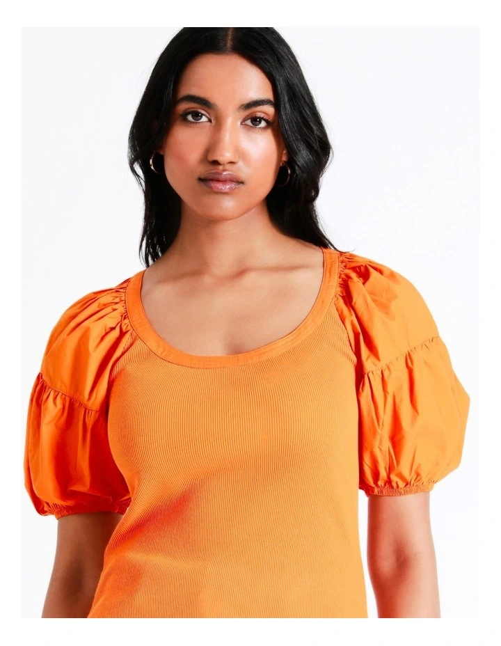 Basque Cotton Contrast Sleeve Top In Orange 4 Basque Cotton Contrast Sleeve Top In Orange - Image 2