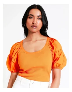 Basque Cotton Contrast Sleeve Top In Orange 12 Basque Cotton Contrast Sleeve Top In Orange -Basque Store Online 946691110 4 720x928