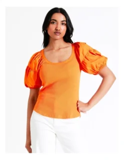 Basque Cotton Contrast Sleeve Top In Orange 14 Basque Cotton Contrast Sleeve Top In Orange -Basque Store Online 946691110 6 720x928